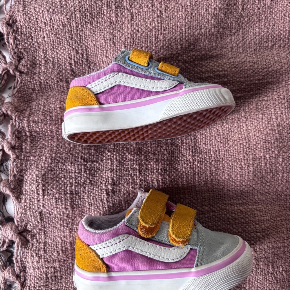 Vans Pink and Yellow Low-Top Sneakers with Velcro